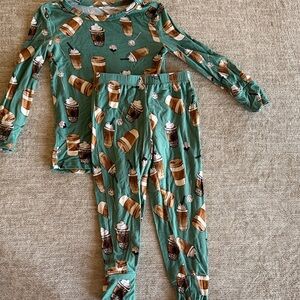Posh Peanut Green Coffee Print Kids Pajama Set